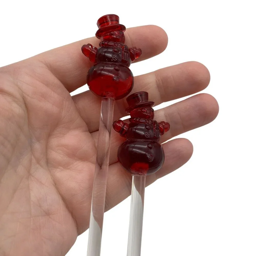 Snowman cocktail stirrers cocktail drink glasses plastic red Christmas barware 7